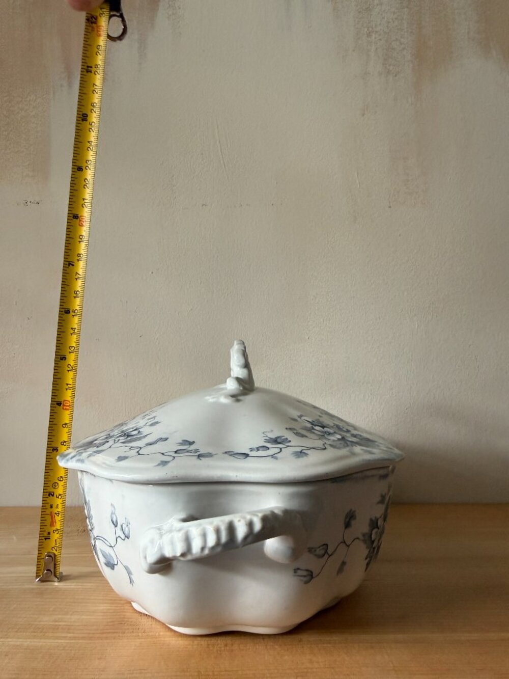 Antique 1893 JHW & Sons Stratford Blue Gray Transferware Tureen | Lidded Dish - Picture 4 of 13